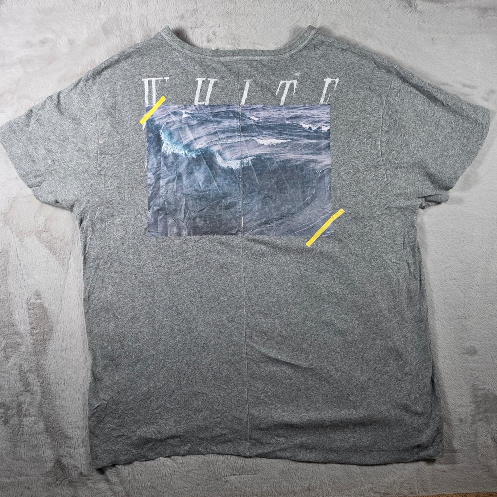 Off White Graphic Shirt Men Large Grey White Waves Virgil Abloh Italy Distressed